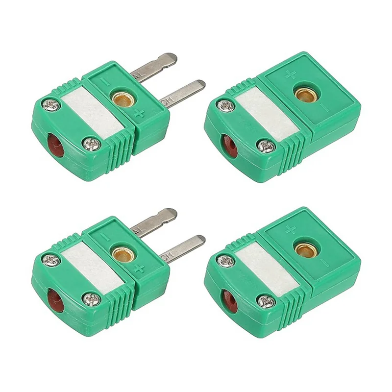 2 Set Mini K Type Thermocouple Wire Connectors Male Female Plug Adapter 200°C(392°F) for Thermocouple Sensor Probe Green
