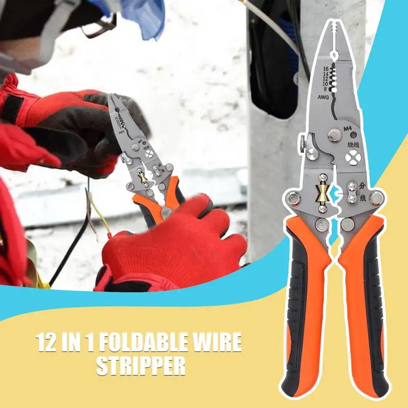 Professional Wire Stripper 12 In 1 Wire Stripper And Crimping Tool Non-slip Handle Multifuntional Electrician Pliers For