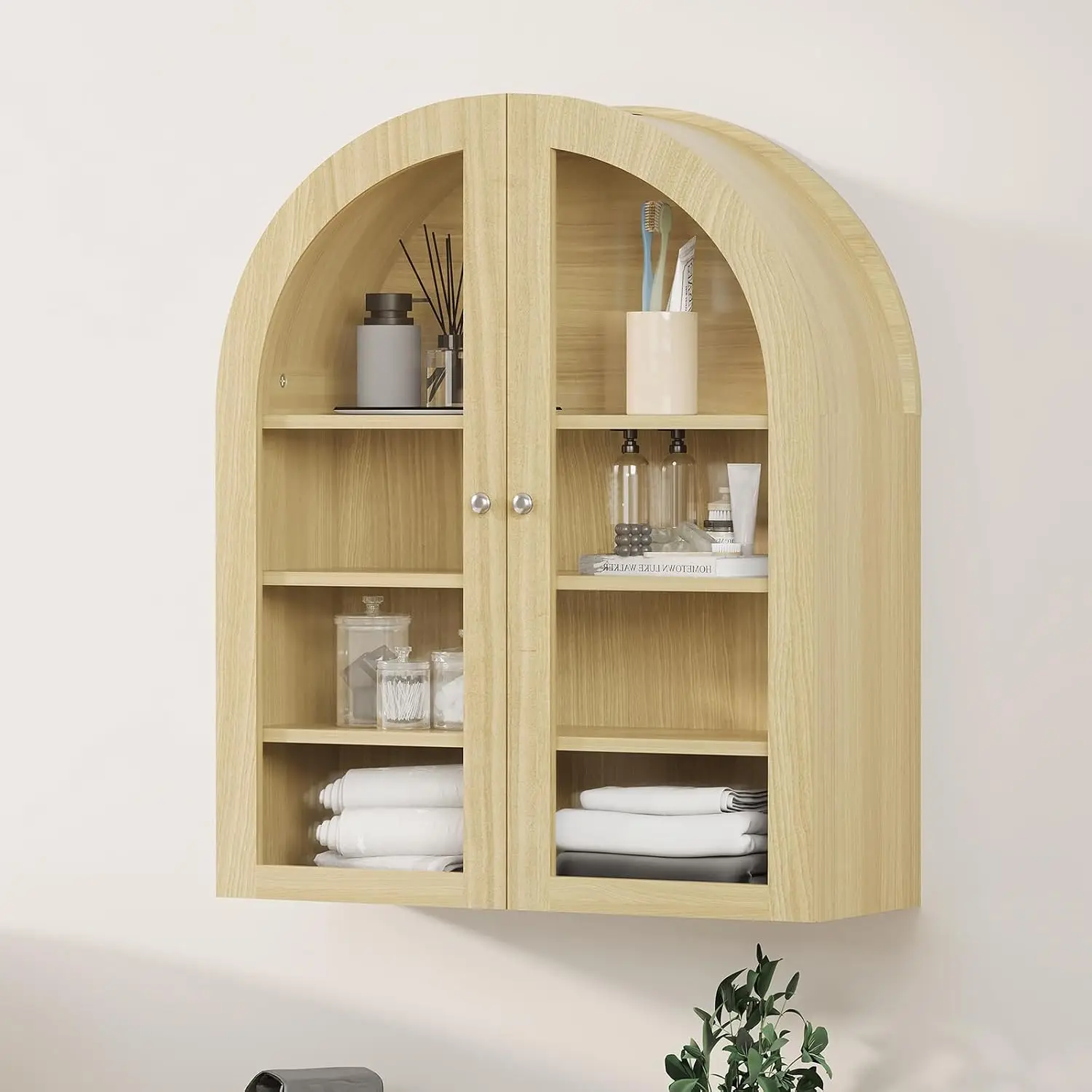 Arched Bathroom Wall Cabinet, Wall Mounted Over Toilet Cabinet, Floating Bathroom Storage Cabinet with Doors & Adjustable Shelf, Medicine Cabinet for Bathroom, Kitchen, Living Room
