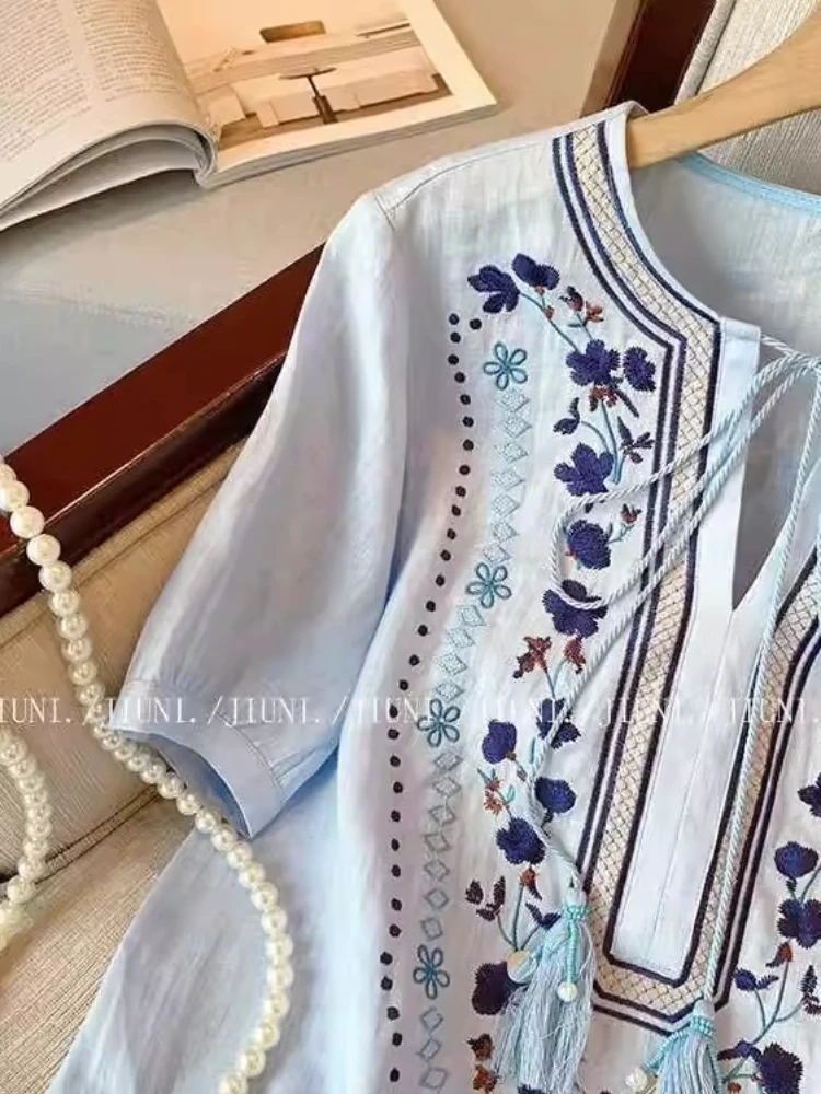 Vintage Ethnic Blue 2CPS Set F - đánh giá và giá Embroidery Cotton Shirt