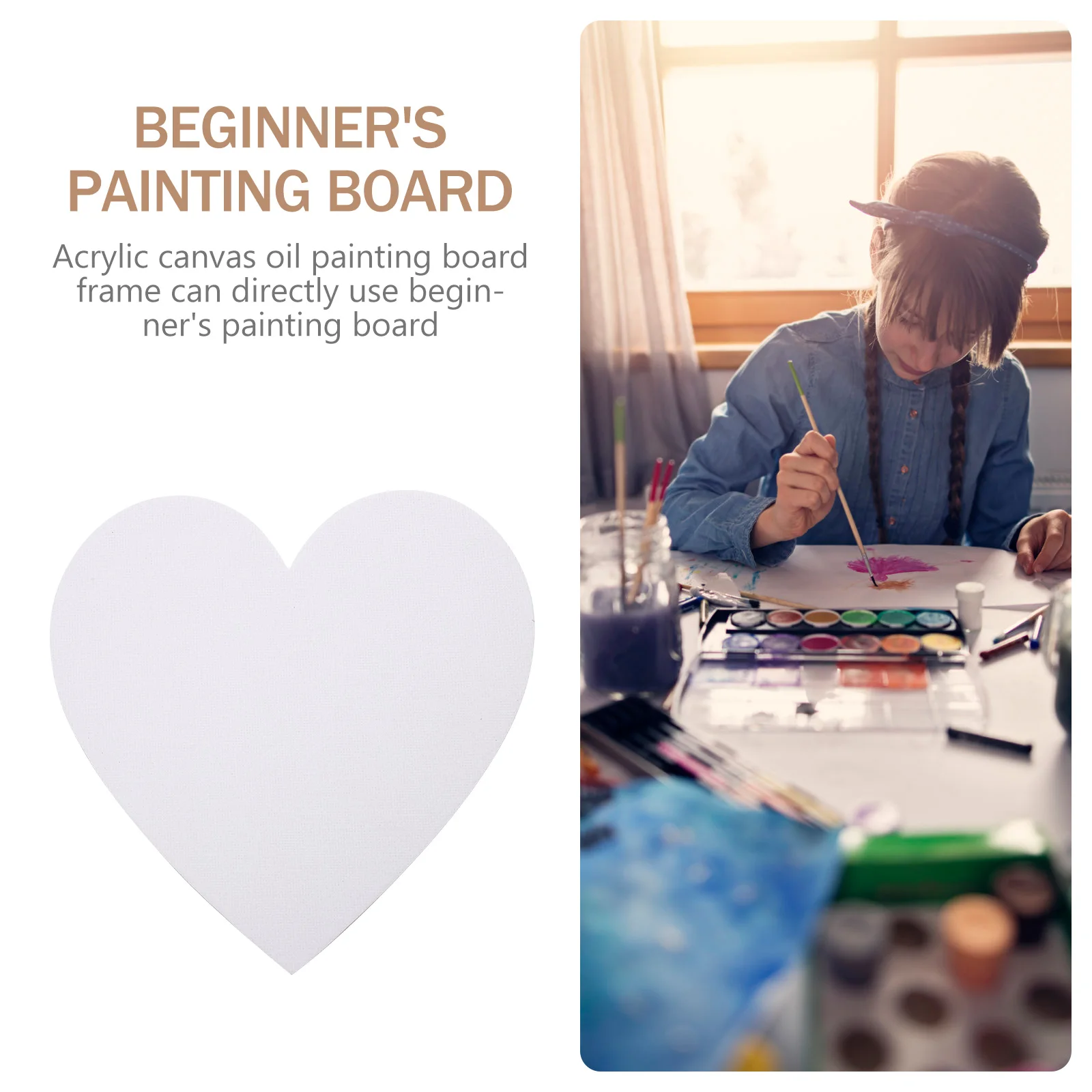 Placas de pintura em tela em formato de coração, 8 peças, moldura de madeira premium, bordas redondas, bloco de desenho em branco para estudantes de arte, iniciantes, óleo acrílico