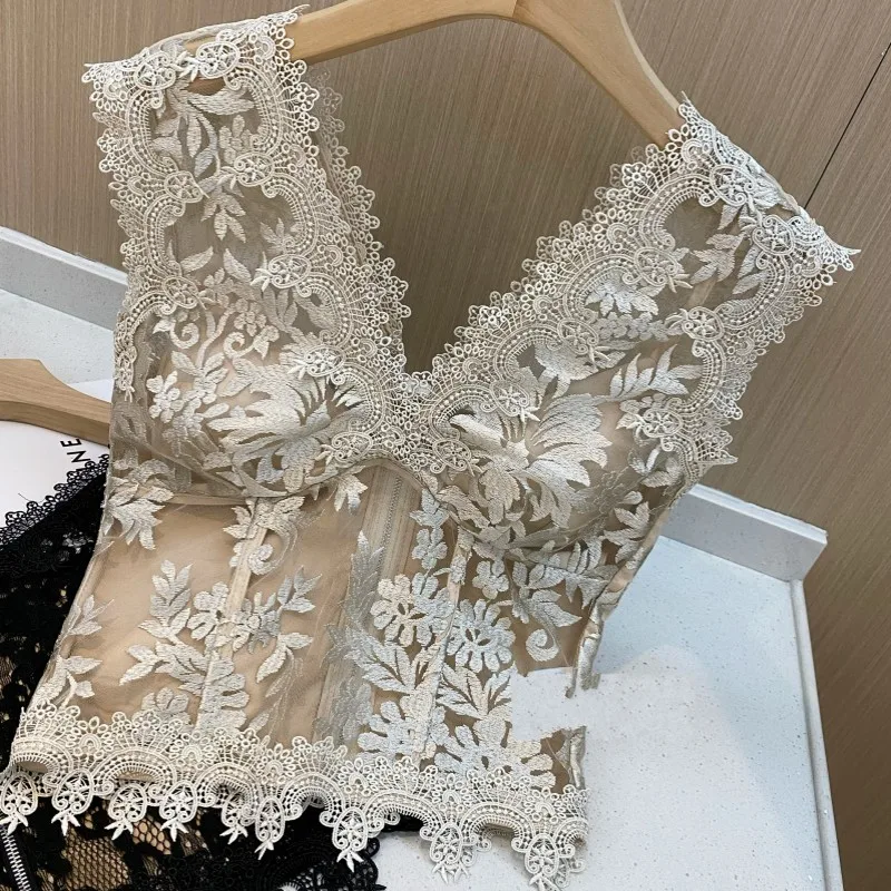 

2025 V-Neck Sexy Lace Edge Halter Slim Backless Casual Solid Crop Tops Y2K Summer Fashion Streetwear Daily Sweet Cute Vest
