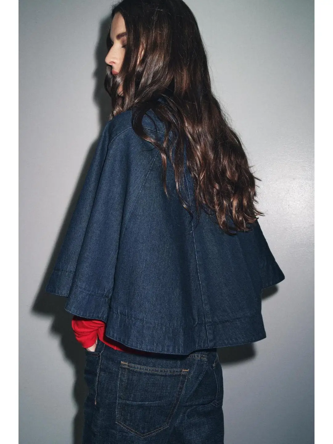 Faionable Loose High Collar Denim Rope Knot Decorated Cowl Ne Coat Autumn Winter Cleanfit Sle Women's Long Sve irt