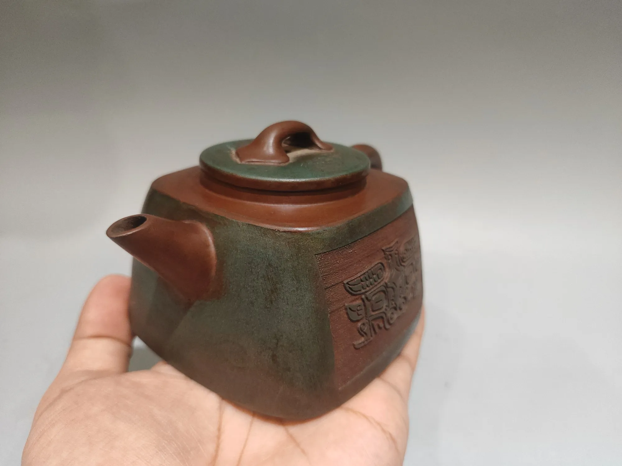 Old Chinese Handcraft Enameled  YiXing Zi Sha Clay  (yellow stoneware) Teapot,four directions,with mark,Free shipping