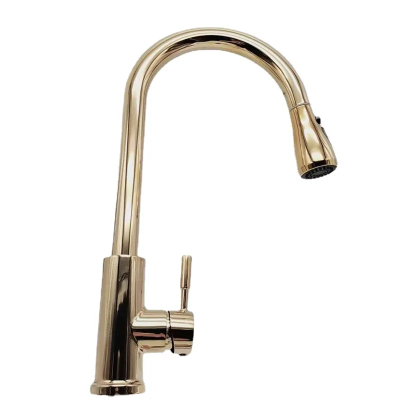 

Gold pull-out faucet for household kitchen dishwashing and vegetable basin, cold and hot retractable faucet