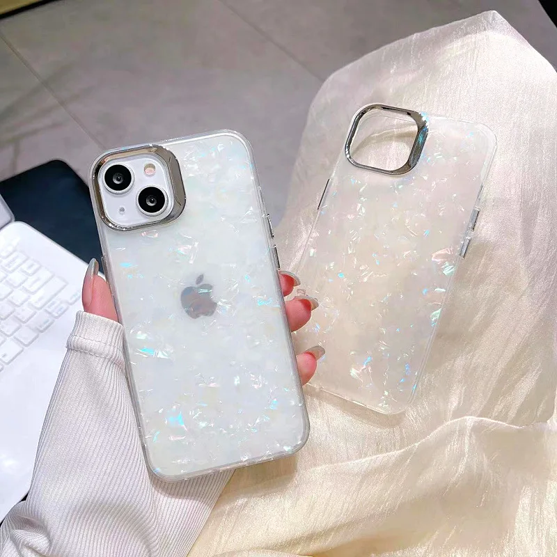 Dream shell pattern for iPhone16 Phone case iPhone15Pro max electroplated button 13/14 protective cover