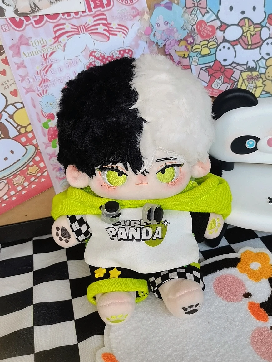 Handmade Cute Super Panda Handsome Boy Hoodies Shorts Suit 20cm Plush Stuffed Doll Cross Accessories Clothes Outfit Cosplay Gift