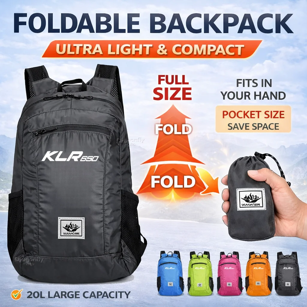 20L Foldable Motorcycle Backpack For Kawasaki KLR650 KLR 650 KLR250 250 Portable Ultralight Outdoor Hiking Camping Cycling