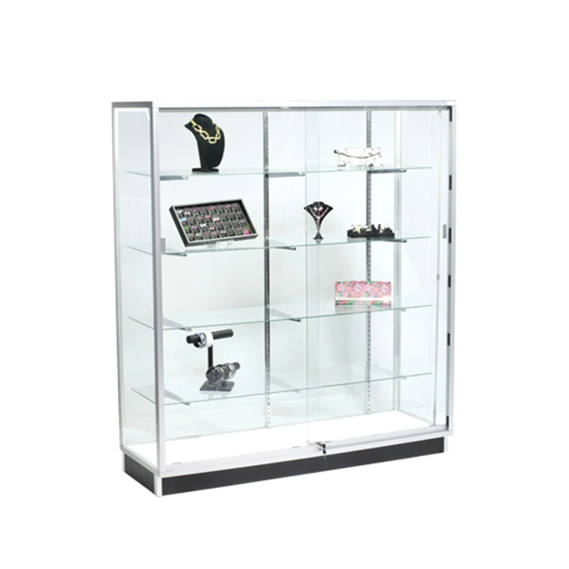 Custom. high quality MDF metal back lockable modern jewelry glass display Wall showcase glass full showcase