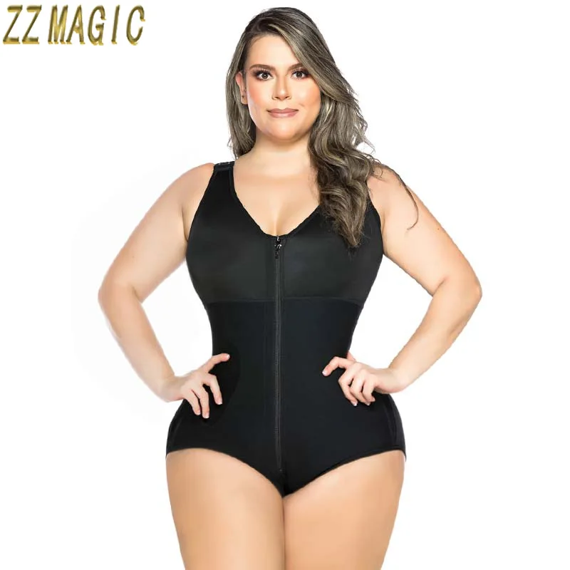 

Fajas Colombianas Moldeadoras All Black Shapewear Front Hooks Sheath Slimming Flat Abdomen Control Double Bodysuit Waist Trainer