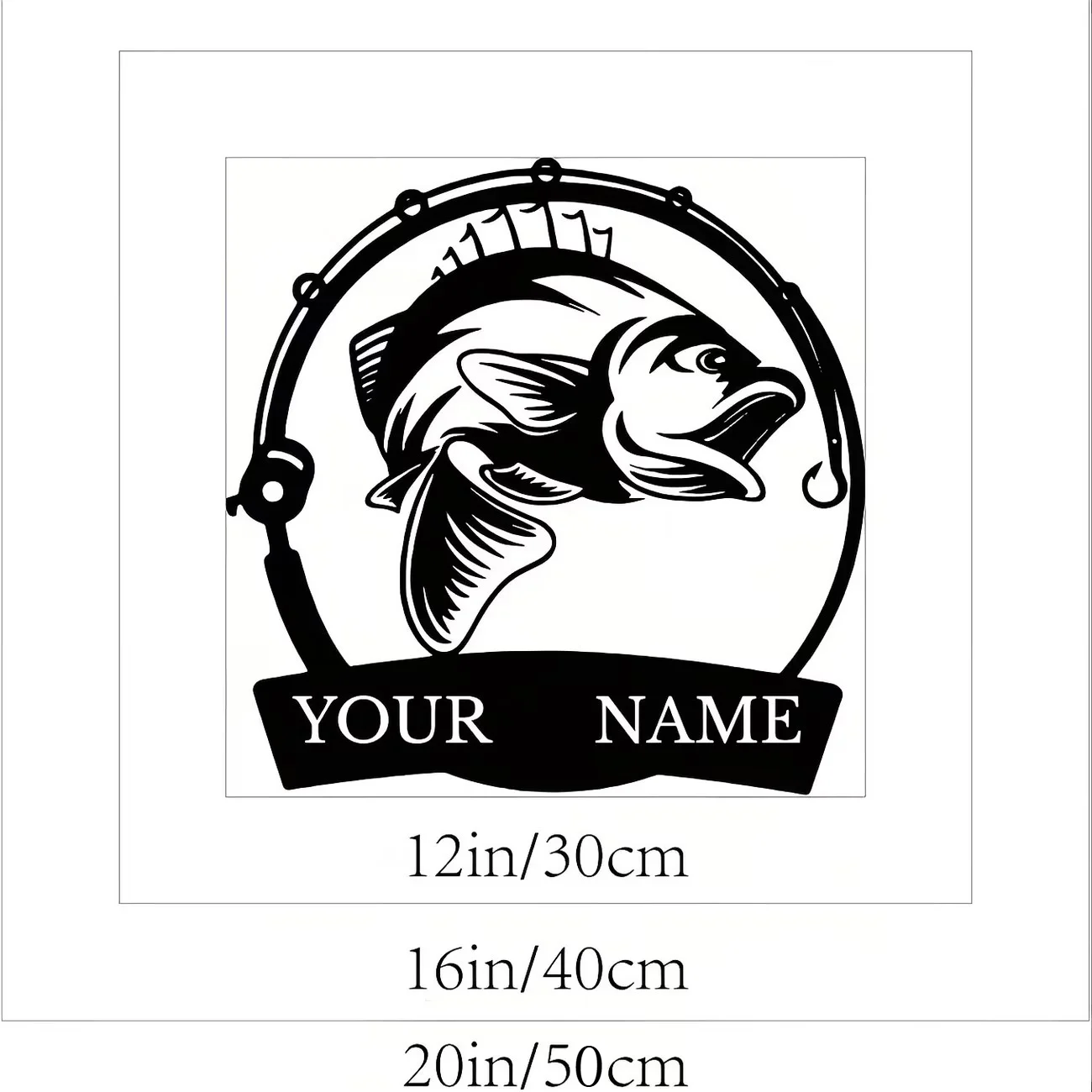 Custom Metal Name Sign Featuring a Fish And a Fishing Rod, Personalized Bass Fishing Wall Art, Gift for Fishing Enthusiasts