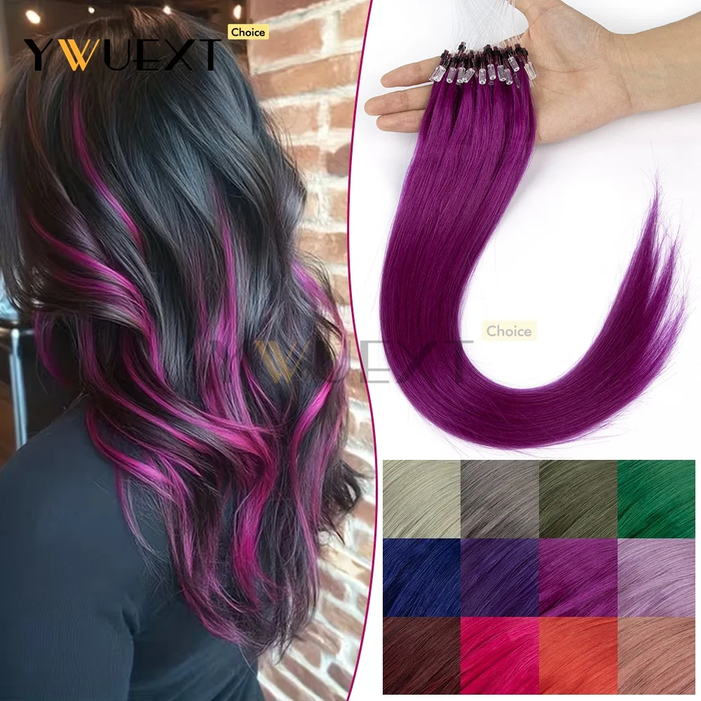 Micro Rings Real Human Hair Extensions Machine Remy Fancy Colors 12-20 inches Natural Striaght Hair Y2K Styles Micro Beads Hair