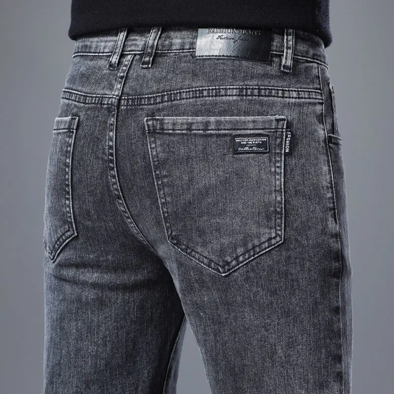 

Spring Autumn New Elastic Men's Jeans Straight Leg Pants Slim Fit Business Casual Versatile Loose Wear-resistant Pants