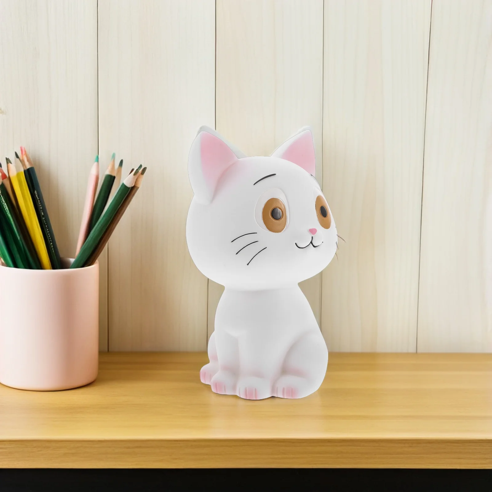 Tirelire chat créative: boîte d'épargne incassable pour enfants, Statue d'animal mignon blanc pour décoration de bureau et de maison, cadeau d'anniversaire