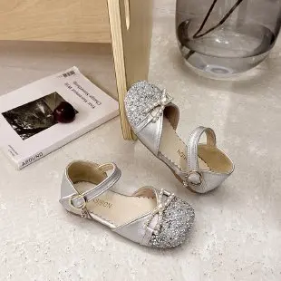 Princess Style Leather Sandals with Sweet Beaded Bow 2026 New Summer Toddler Vacation Beach Shoes Soft Sole Trendy Party Flats