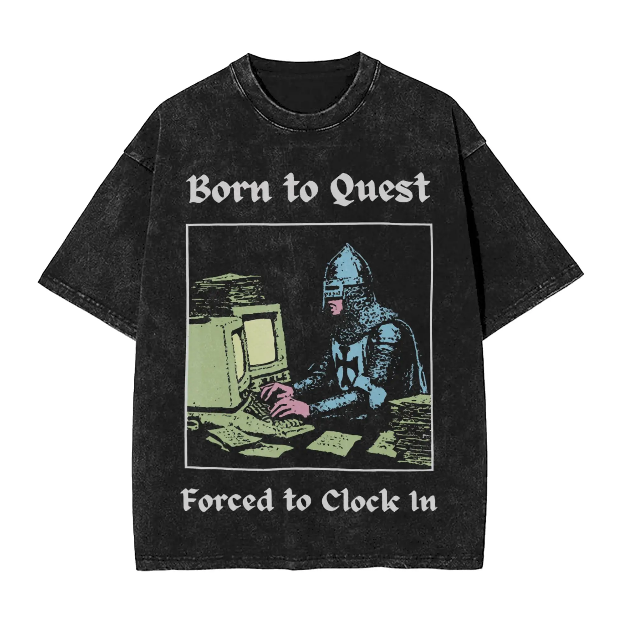 Born to Quest Forced to Clock T-Shirt  Popular T-Shirts Short-Sleeved Y2K Retro Tshirt Beach Casual Breathable Plus Size Clothes
