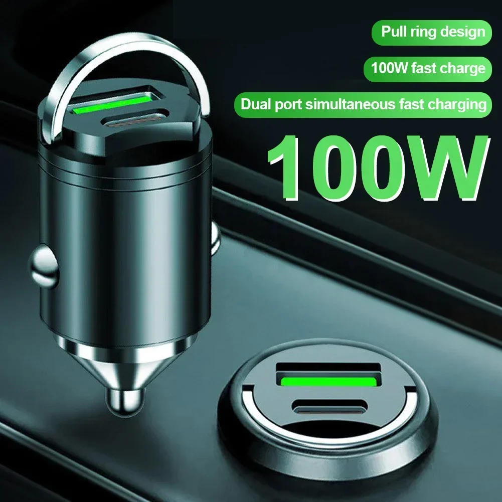 NEW 66/100/200W Car Dual Port Mini USB Charger Ultra Fast Charging Cigarette Lighter Socket Phone Charging Adapter