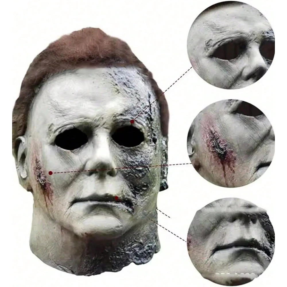 ハロウィン マイケル・マイヤーズ マスク 怖い殺人鬼 フルヘッドマスク 不気味な火傷跡 ラテックスフェイスマスク コスプレ コスチューム パーティー小道具