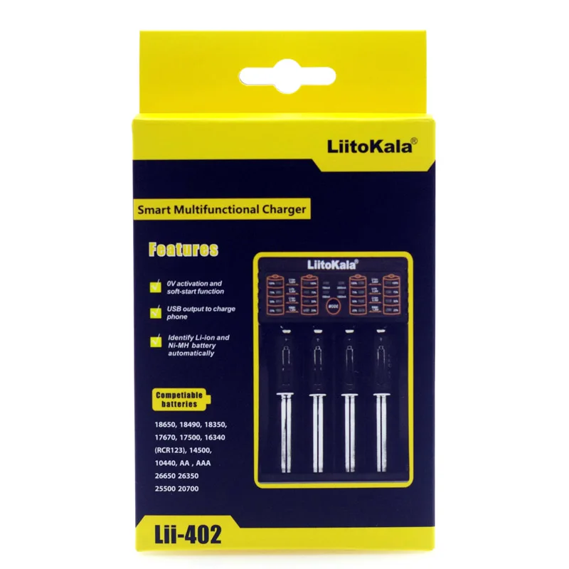 Liitokala-Carregador de bateria de lítio, Lii-500, Lii402, Lii-202, Lii-100, 1.2V, 3.7V, 18650, 26650, 18350, 16340, AA, AAA, NiMH, 5V, 2A Plug