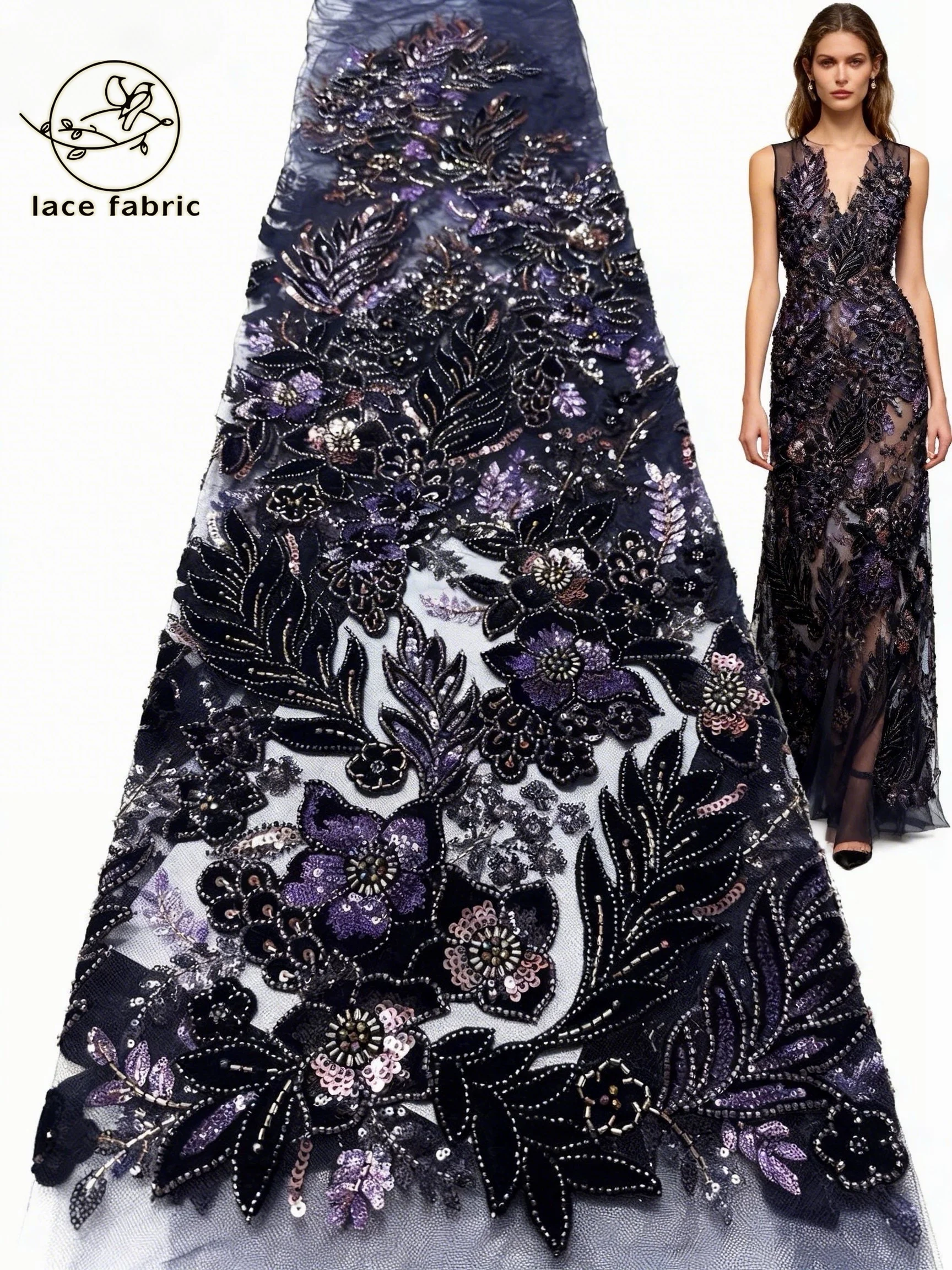 

Nigerian Velvet Lace Fabric 5 Yards High Quality 2026 Beaded Lace Fabric Fashion Sequins African Laces Fabrics For Women Wedding