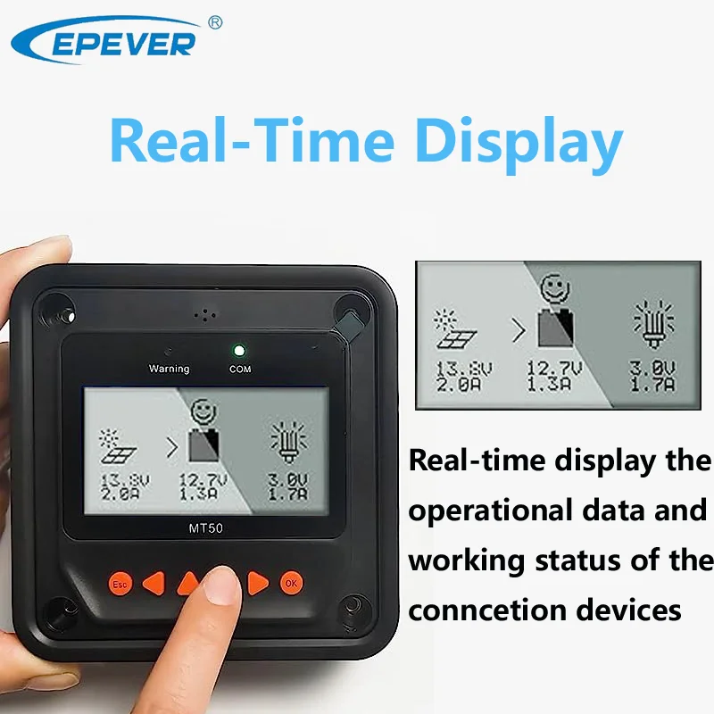 EPEVER MT50 Remote Meter Monitor and Set Data of Tracer-AN/BN TRIRON-N VS LS-B Series Solar Charge Controller LCD Display