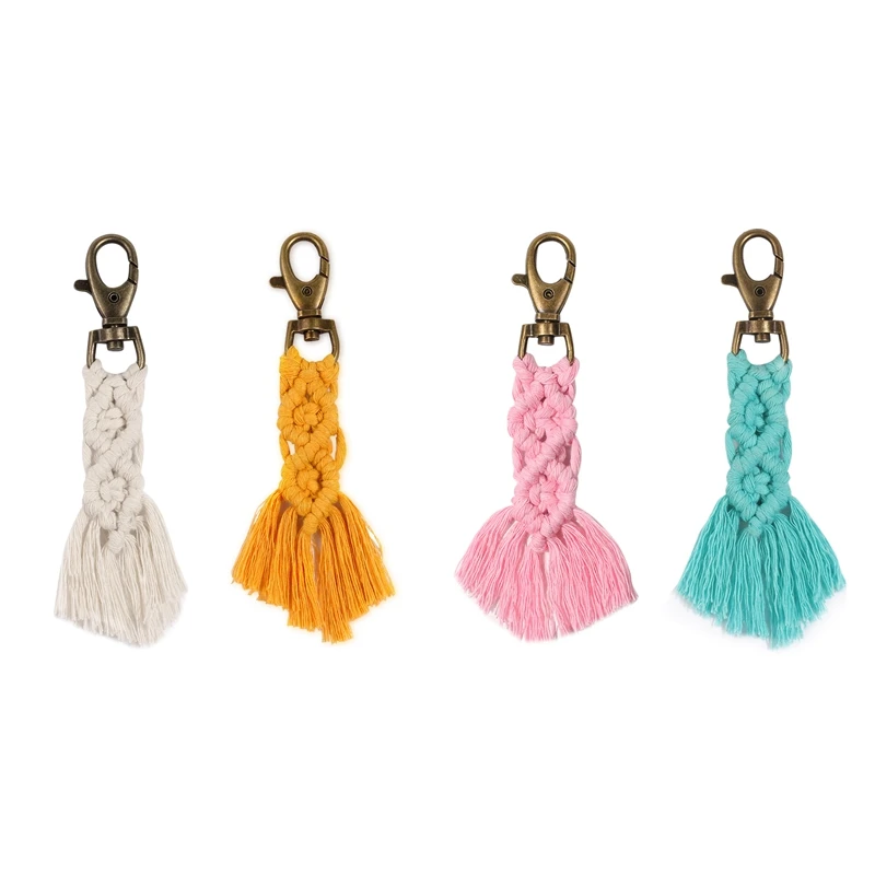 Mini Macrame Sleutelhangers Kits Boho Macrame Sleutelhangers Met Kwastjes Handgemaakt Voor Autosleutel Portemonnee Telefoon Portemonnee Bruiloft Cadeau