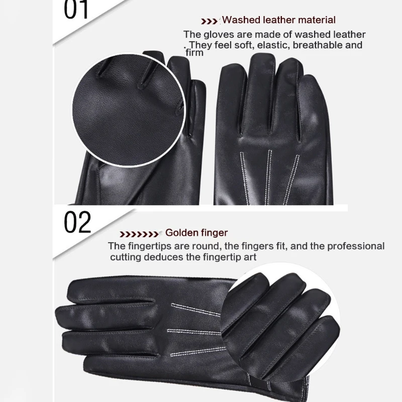 Winter Warm Gloves Leather Full Finger Gloves Touchscreen Riding Driving Gloves