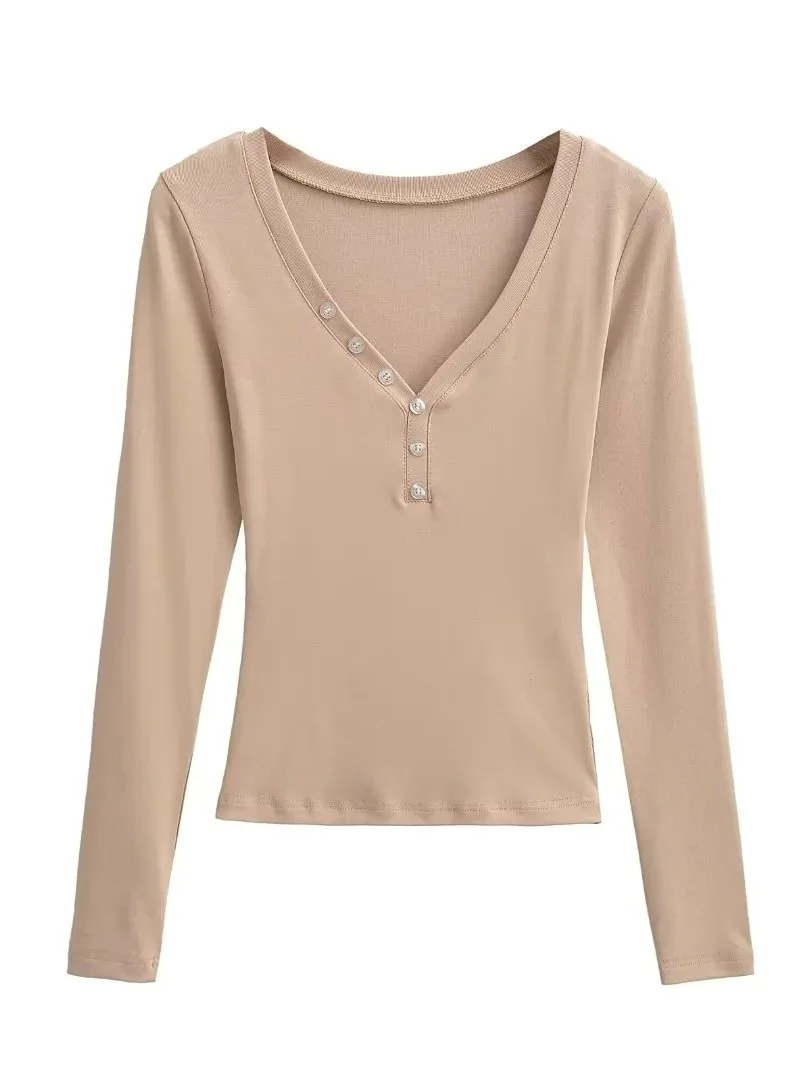 

2024 Autumn/winter New Spicy Girl V-neck Single Breasted Long Sleeve Pullover Women's Cinching Waist Slim Casual Knit Top G7EQ