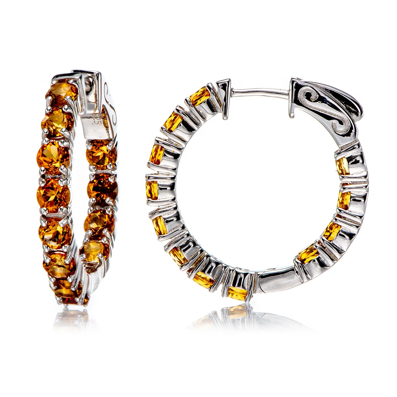 

GESIDE Citrine Rhodium Over Sterling Silver Ring