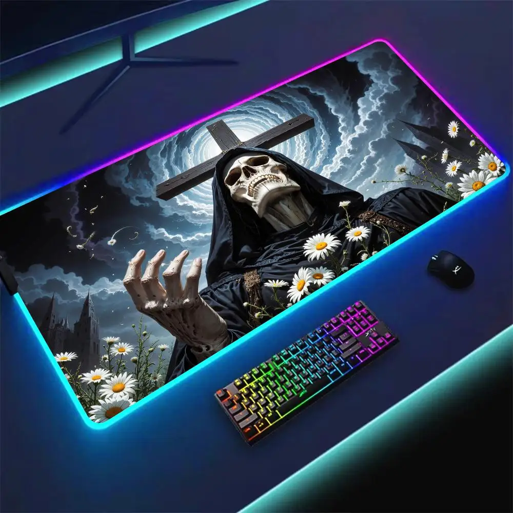 

RGB Mouse pad Skeleton Man Design gaming mat rubber anti-slip Desk Mat LED glow Gaming keypad mousepad gamer pc accessories