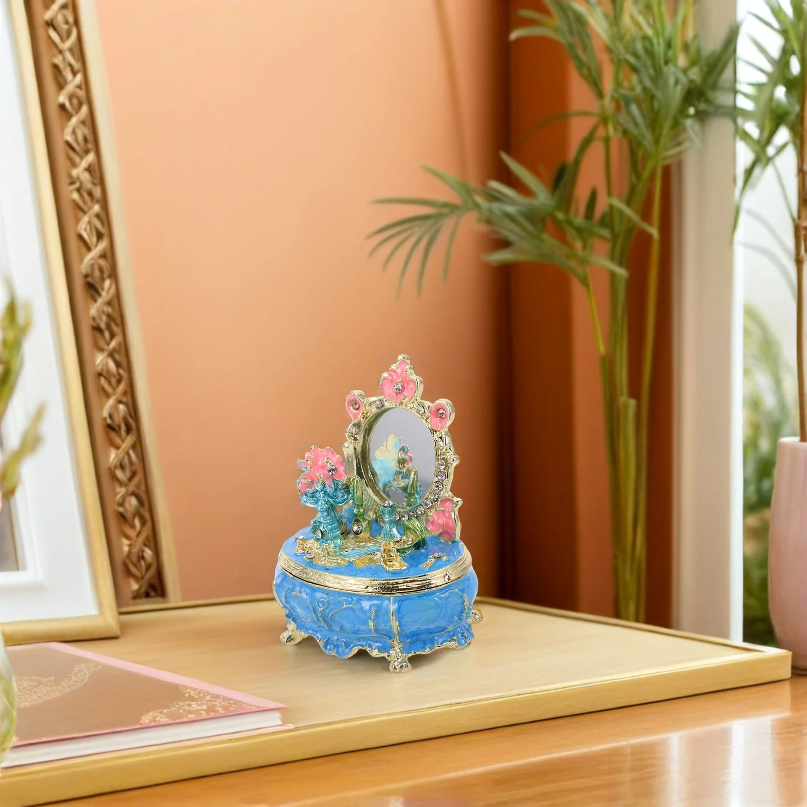 Enamel Trinket Box Hand Painted Jewelry Organizer Hinged Keepsake Storage For Rings Earrings Decorative Vanity Tray Wedding