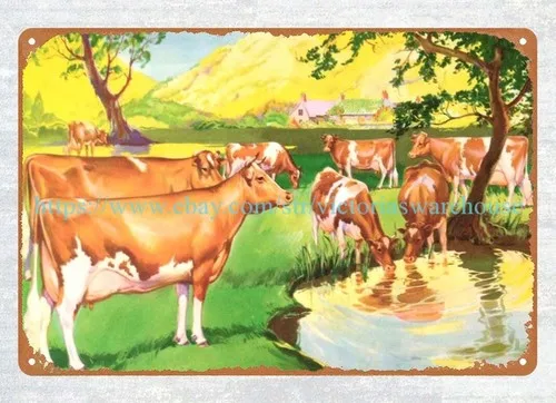 1940s cows Guernsey farm California dairy products metal tin sign home wall art
