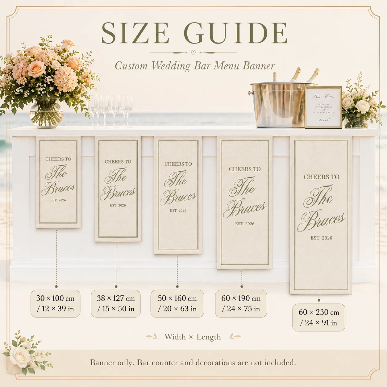 Custom Linen Wedding Bar Sign Personalized Last Name Fabric Banner Table Runner Cheers To Reception Cocktail Party Decor