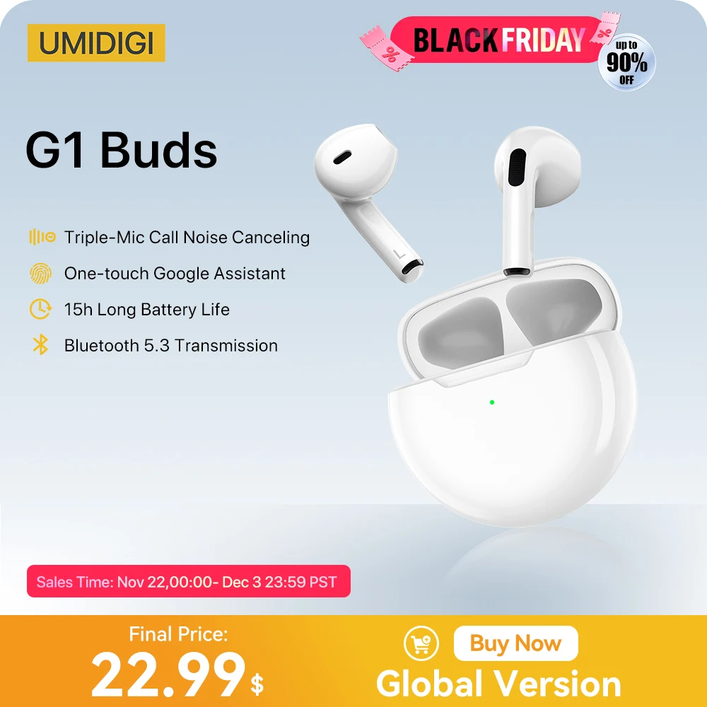 UMIDIGI G1 Buds TWS Wireless Earphones Bluetooth 5.3 ENC Sport Noise Reduction 380mAh Headsets With Microphone