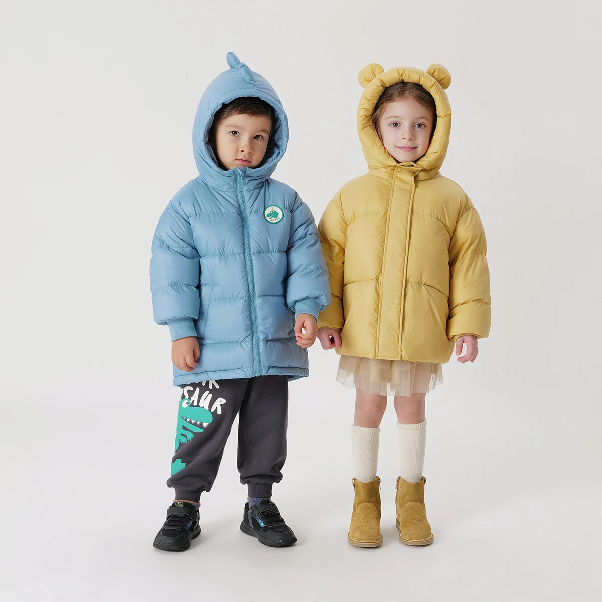 

MARC&JANIE Boys Three-proof Fabrics Little Dinosaur Thickened Warm Mid-Length Down Jacket for Winter 231521