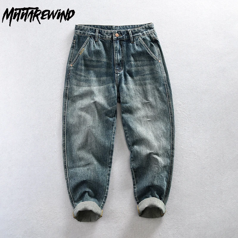 Classic Vintage Blue Jeans Men High Street Baggy Jeans Hombre Full Length Straight Washed Jeans Causal Fashion Denim Pants Daily