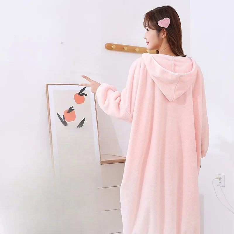 

Банное полотенце, халат с длинными рукавами, женский зимний длинный халат из кораллового флиса с капюшоном, толстый впитывающий домашний халат
