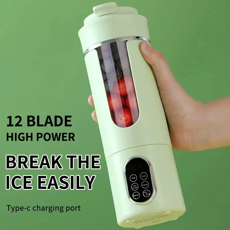 New Upgrade 530ml Wireless Portable Juicer Cup 7.4V 12 Stainless Steel Blades 4 Speed Gears USB Rechargeable Ice Crusher Mini El image 2