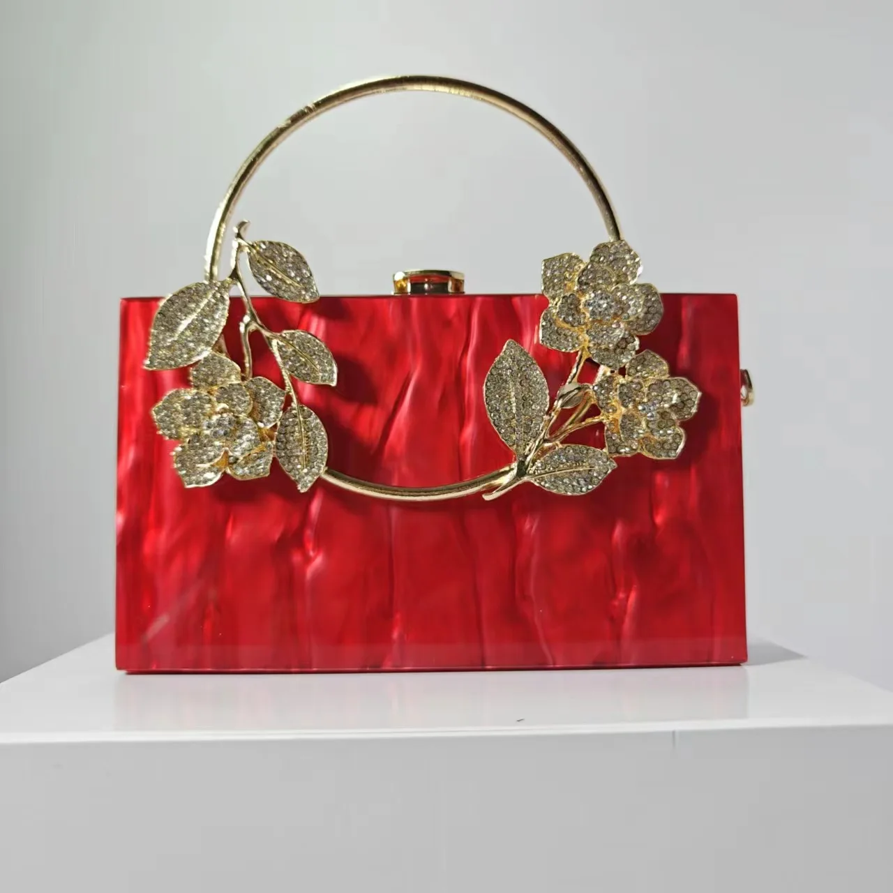 Blumen-Acryl-Abendtasche, Einzel-Schulter-Umhängetasche, Hochzeits-Bankett-Clutch, Kettentasche – Detail 6