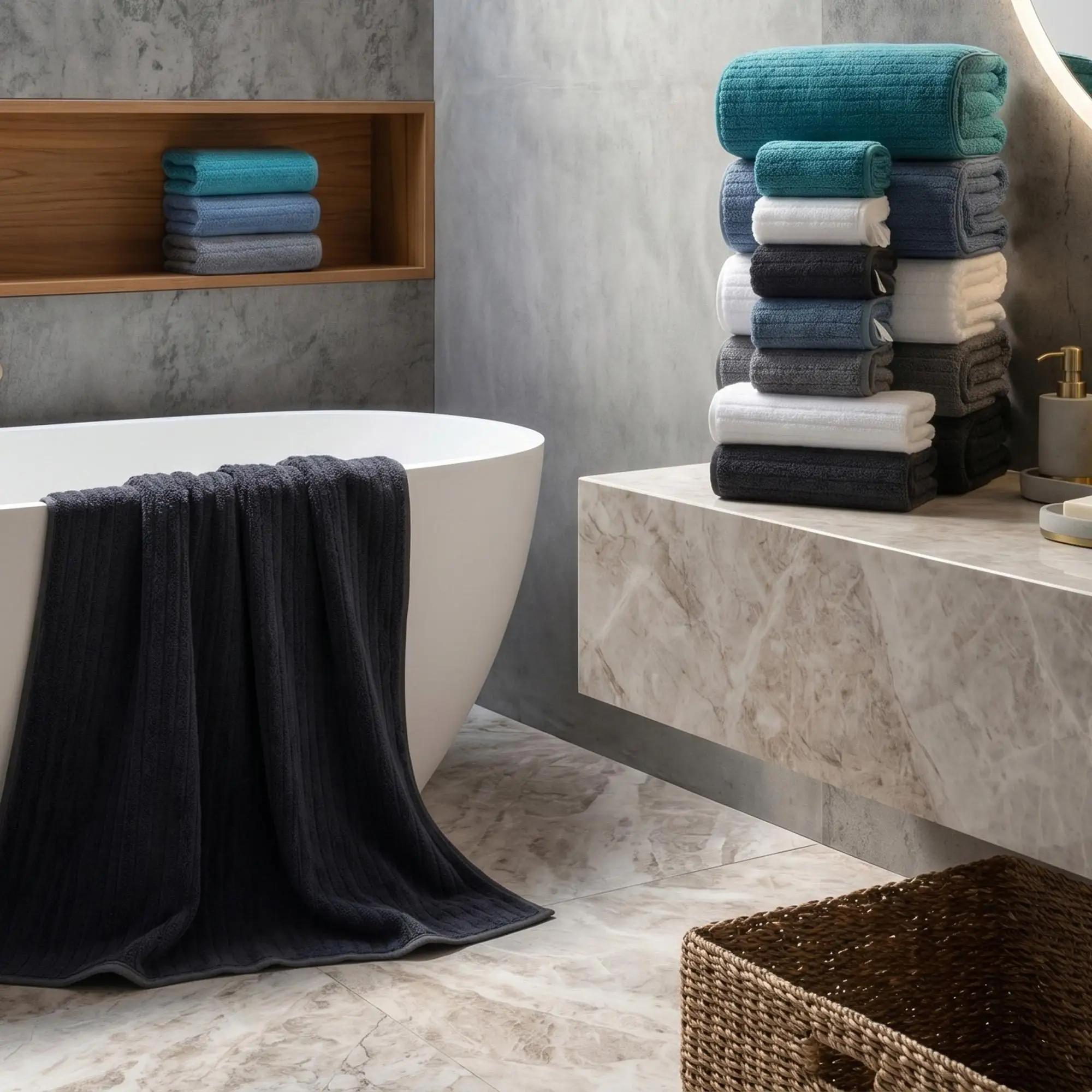 4/8/12-piece ultra-soft coral fleece towel and bath towel set, highly absorbent and quick-drying striped bathroom towels. Luxurious towel and bath sheet combo set, ideal for home, hotels, spas, gyms, and travel use.