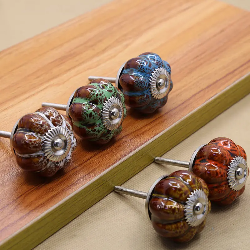 Modern Minimalist Room Desk Drawer Knobs Kitchen Cabinet Handles Leopard-print Ceramic Pumpkin Handle Drawer Cupboard European