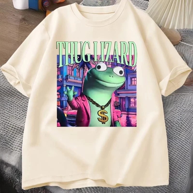 Thug Lizard Graphic T Shirts Cotton Short Sleeve Round Neck T Shirt Soft Streetwear Clothing Men Women Round Neck Streetwear