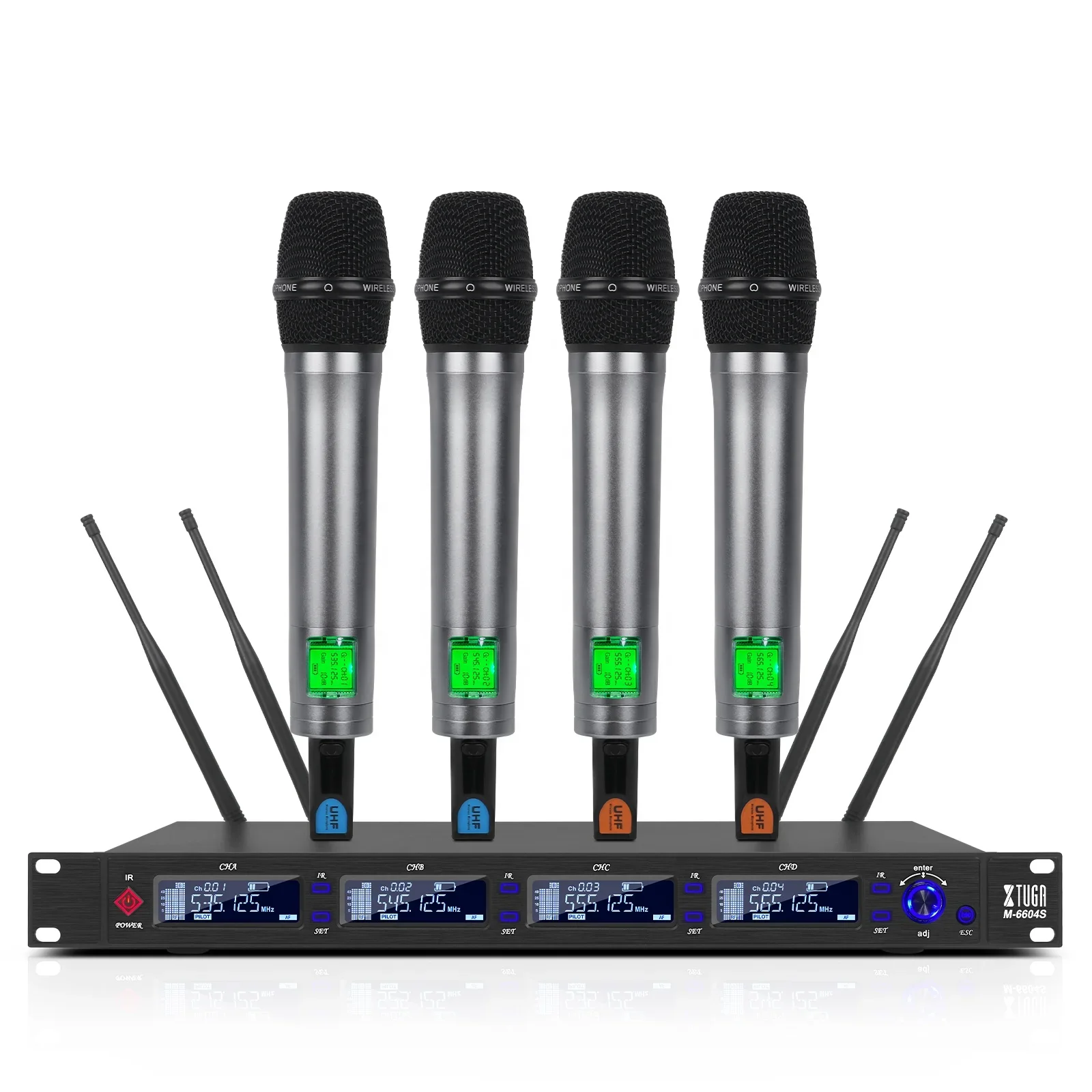 

Xtuga M-6604S Professional 4 In 1 UHF PLL Channel Wireless Microphone One For Four