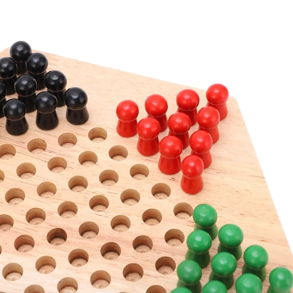 Practical Wooden Checker Board Hexagonal Chinese Style Chinese Checkers Embedded Design Wooden Hexagonal Checkers Children