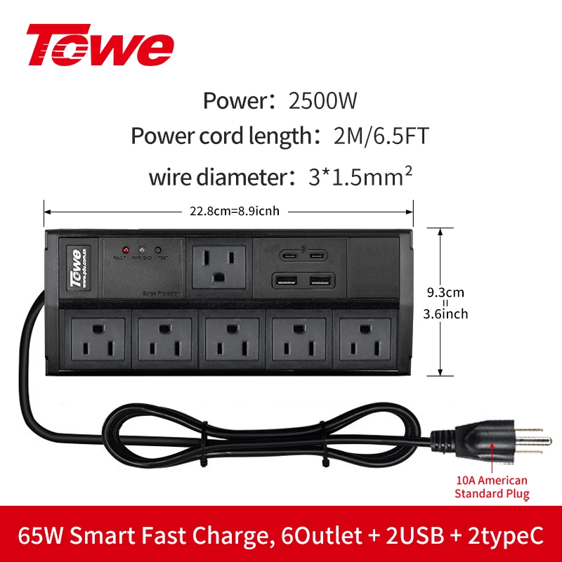 4 Outlet Heavy Duty Surge Protector 6.5FT Power Strip 4usb for Garage Workshop Workbench, PC Gaming Outlet, Certified