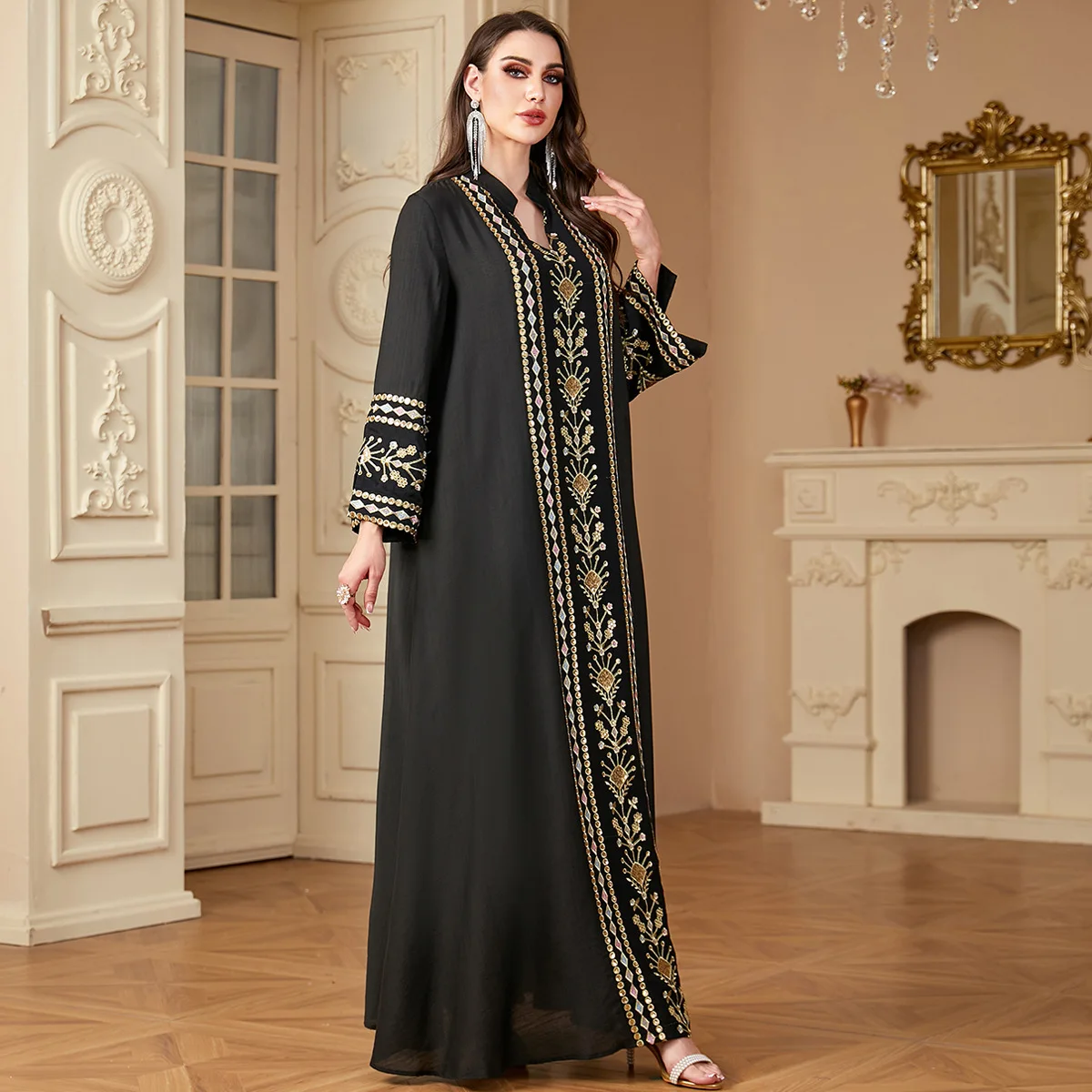 Abaya-Robe musulmane brodée pour femmes marocaines, caftan saoudien, Turquie, Eid Djellaba, Ramadan, vêtements islamiques