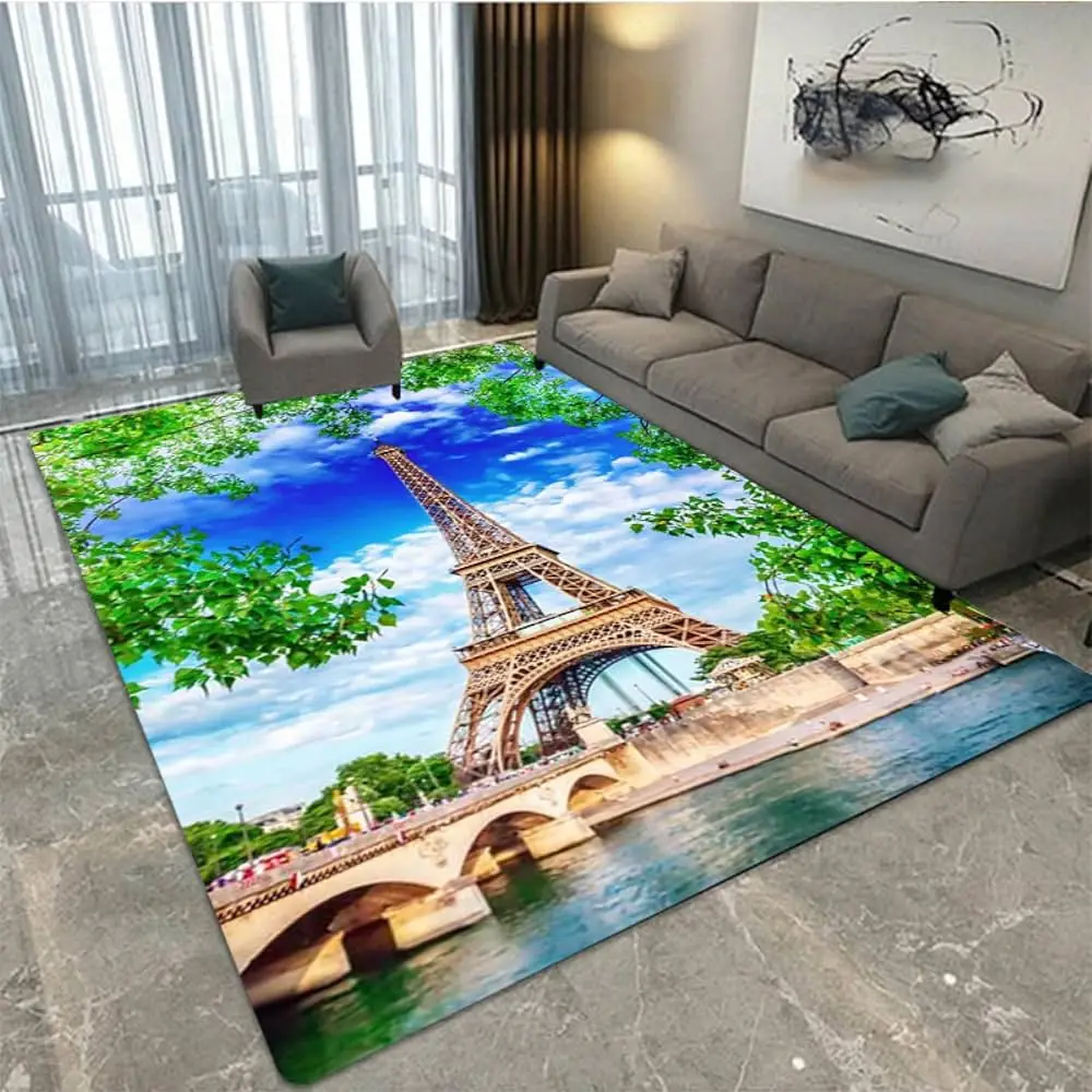 France Paris Eiffel Tower Retro Carpet Rug for Home Living Room Bedroom Sofa Doormat Decor,Kids Play Area Rug Non-slip Floor Mat