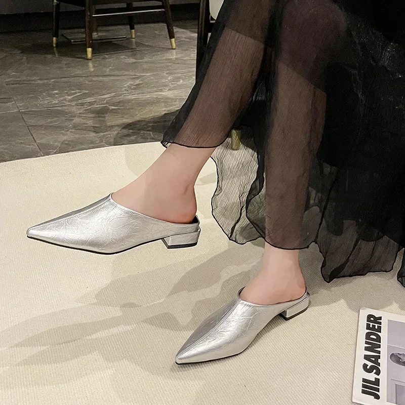 Hochhackige Einfache Damen-Baotou-Halbpantoffeln Spitze Sommer-Abendschuhe Einfarbige Hohe Absätze Schwarze Schuhe – Detail 15