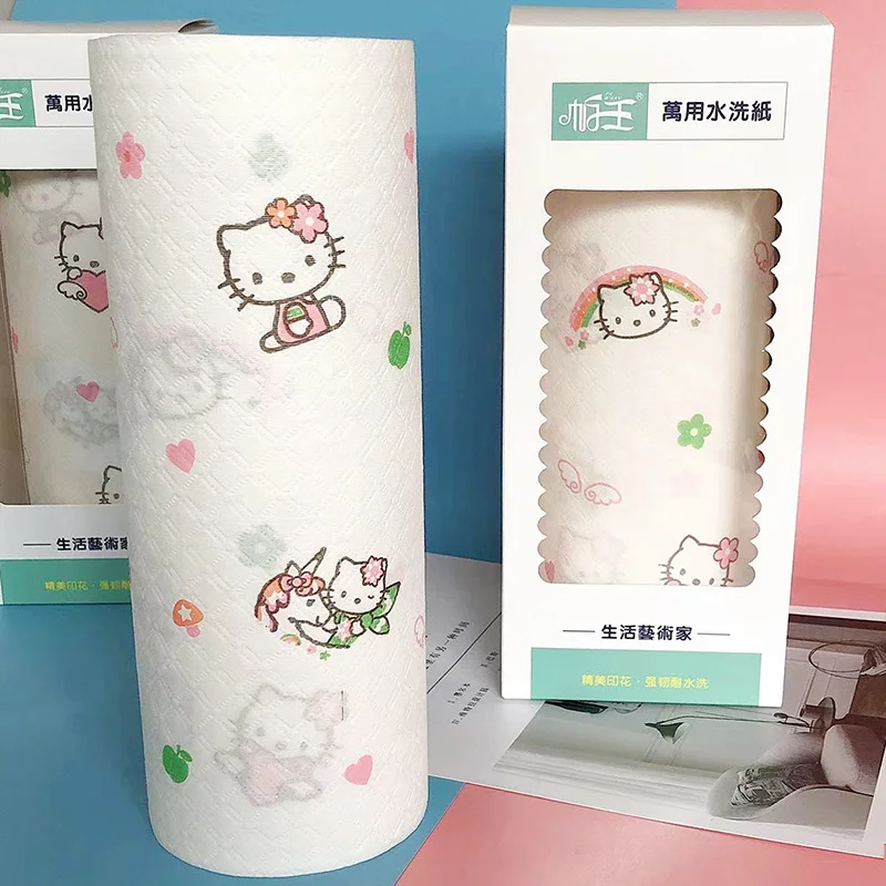 

Sanrio Kawaii Hello Kitty Kitchen Cleaning Tissue Cartoon Printing Lazy Tableware Cleaning Cloth Non-stick Oil Washing Paper