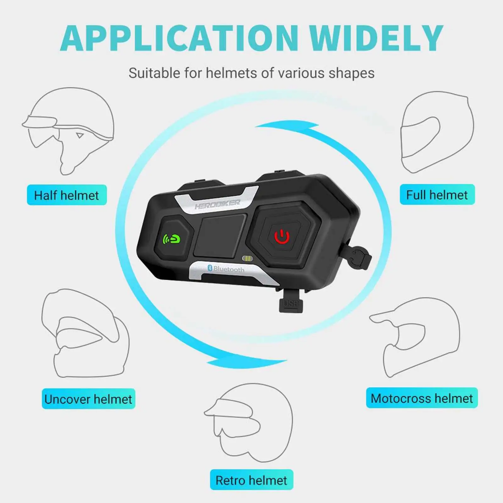 Road Motorcycle Snowmobile Wireless Interphone 1200m Helmet Bluetooth Headset with HD Audio Auto Answer and Long Standby